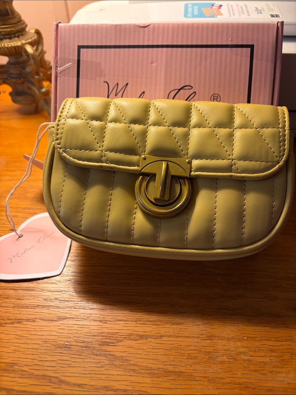 Quilted Olive Crossbody Bag with Gold-Tone Turn Lock